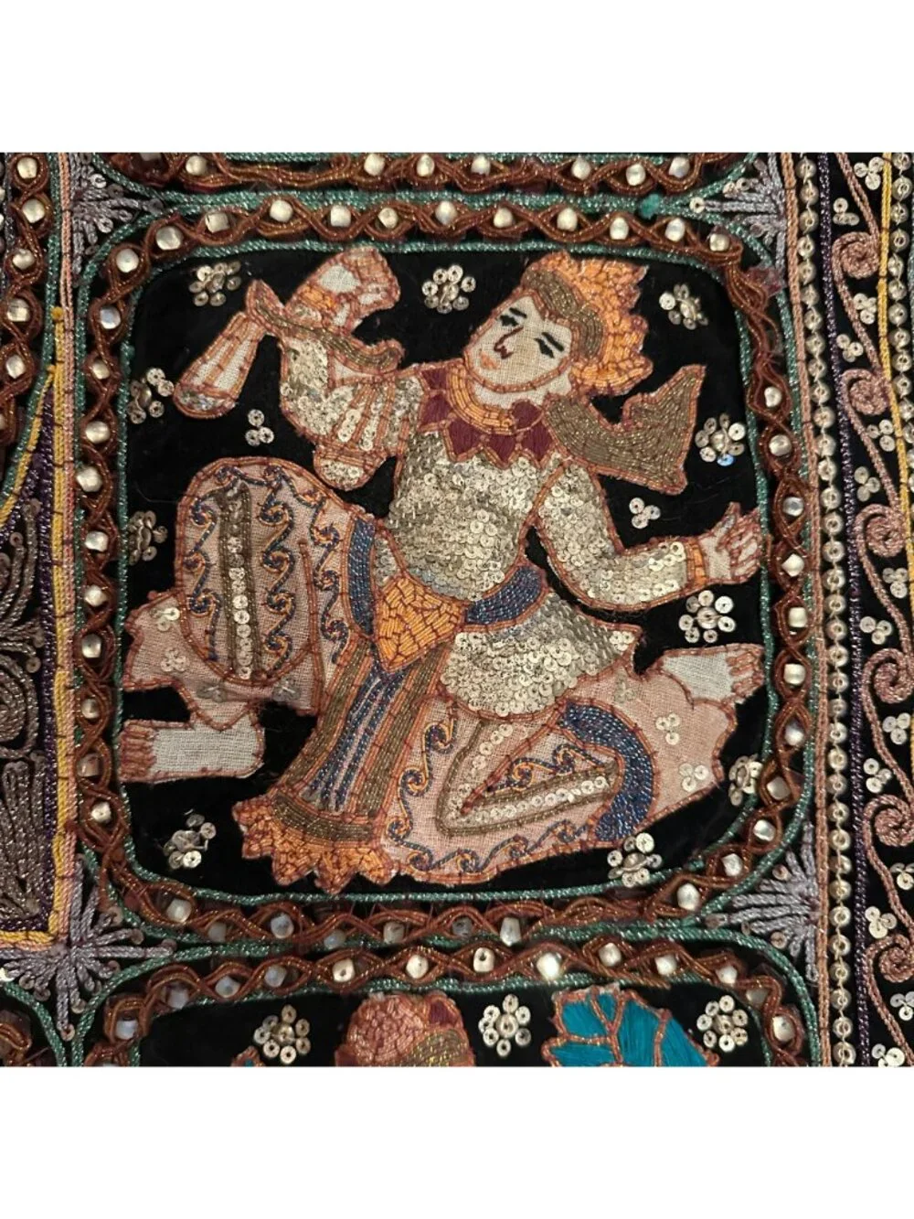 Indian Thai Zodiac Tapestry Vintage Zodiac Wall Decor Sequin Hand Embroidered